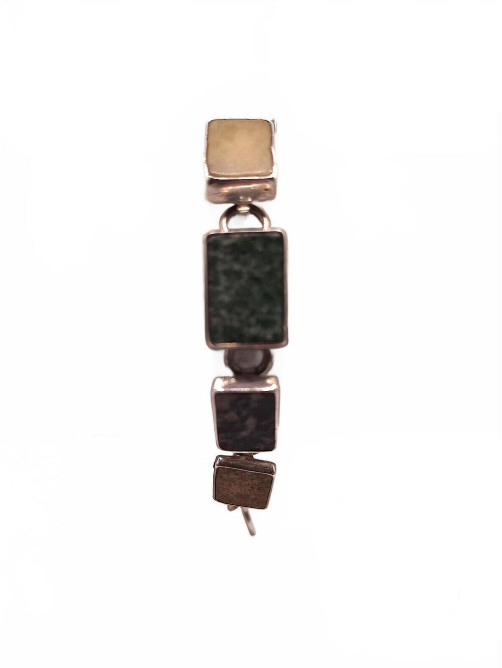 Handmade jasper bracelet in sterling silver from Mexico statement heavy RARE